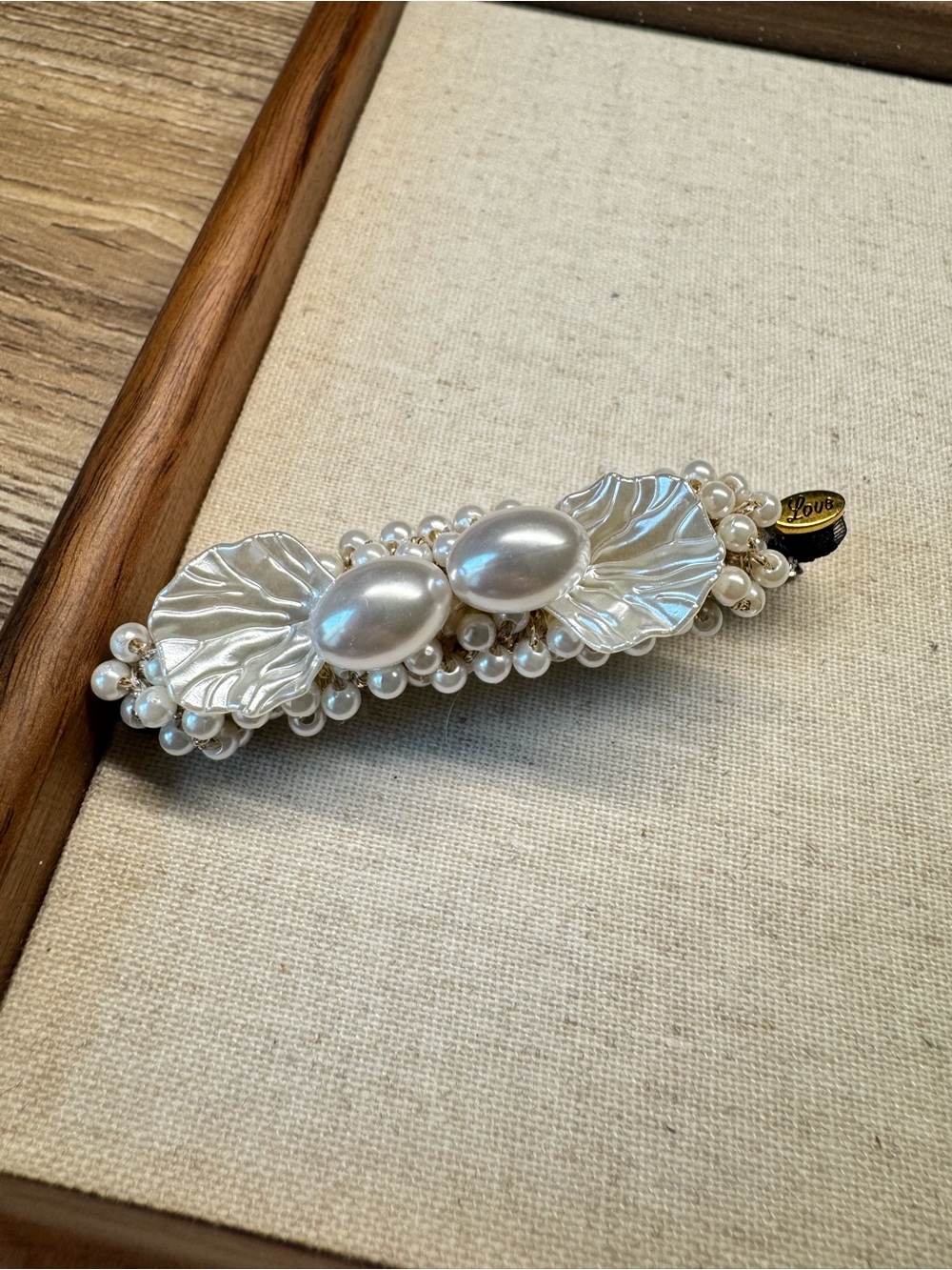 Pearl-Accent Silver Leaf Hair Barrette